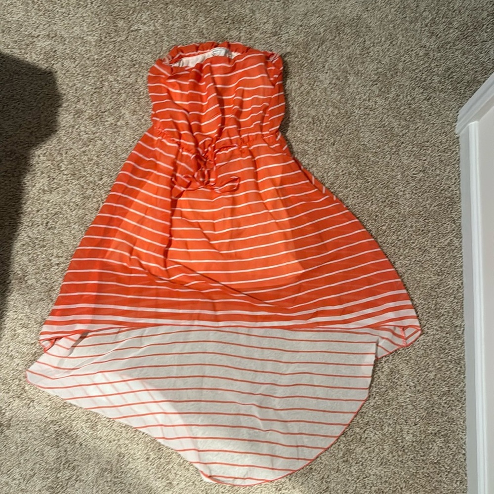 Coral and white hi-lo striped hombre tube dress